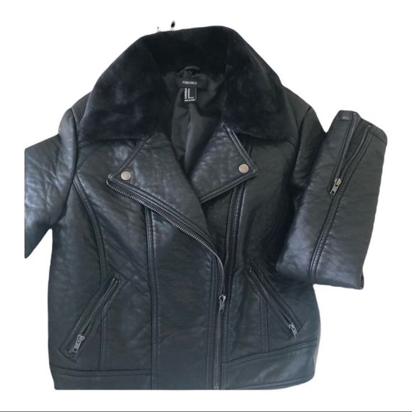 FAUX black leather jacket by FOREVER 21 size M - Picture 7 of 11